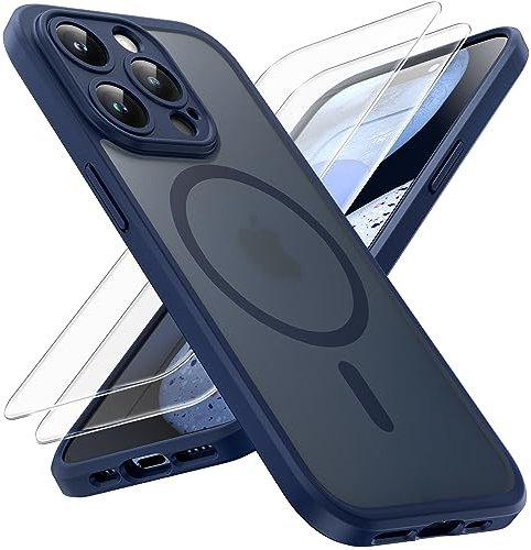 TOCOL für iPhone 15 Pro Hülle für Magsafe, Vollständiger Kameraschutz Stoßfest Kratzfest Transluzente Rückseite Magnetisch Handyhülle für iPhone 15 Pro Case, Blau