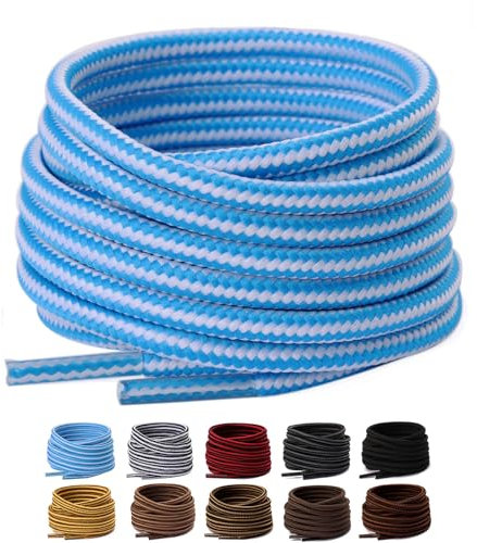 2 Paia Lacci per Scarpe Rotondi, Stringhe Scarpe Robuste e Resistenti per Scarpe Sportive da Trekking, Stivali da Lavoro e Scarpe da Scarponi Montagna - Diametro 4 mm, Blu/Bianco, 91cm