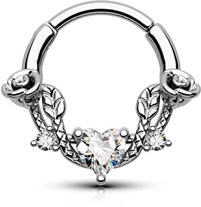CM Crareesi Mania Rose Septum Piercing 16G Scharnier Segmentringe 316L Edelstahl Daith Ohrringe Herz CZ Septum Daith Helix Knorpel Piercing Schmuck