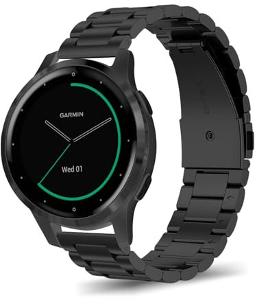 SumRioo 20 mm Strap for Garmin Vivoactive 6/5/3/3 Music/Venu/Venu 2 Plus/Sq/Sq Music/Sq2/Sq2 Music, Metal Stainless Steel Band for Garmin Forerunner 55/245/245 Music/645/645 Music, Black