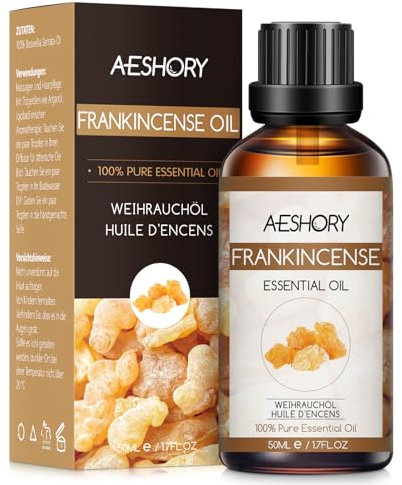 AESHORY Olio Essenziale di Incenso 50ml, 100% Puri Naturali Oli Essenziali Aromaterapia di Grado Terapeutico per Diffusori, Cura della Capelli e Pelle, SPA, Massaggio, Bagno