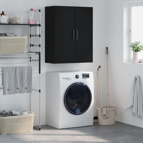 Hovothy Wandschrank 69,5x34x90 cm Lagerschrank Hängeschränke Wohnzimmer Badhänge Schrank Küchenschrank Hängend Badschrank Schmal Hängend Küche Wäscheraum Schwarz