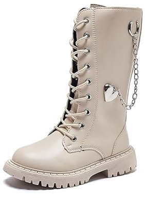 FM2018XSL Stivali Alti Per Bambini in Stile Inglese, Stivali Lunghi da Principessa Della Catena Dell'amore,Noir,28