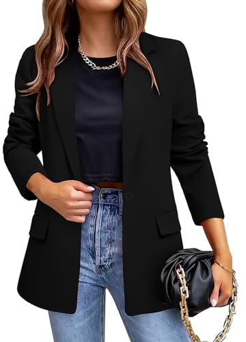 Hveuluop Gieen Blazer pour Femme - Veste de Costume Ample à Manches Longues Décontractée avec Un Bouton, Veste de Bureau Élégante pour Femme Printemps et Automne