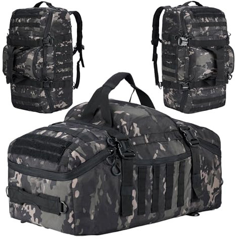 PAIWPHLI Sporttasche, Reisetasche, Reisetasche, Reisetasche mit Wochenende, Übernachtungstasche, für Outdoor, Camping, Jagd, Schwarz Camouflage, 60L, Seesack