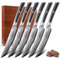 Sunnecko 6pcs Steakmesser Set Damaststahl Steakmesser Set - 13cm G10 Griff Steakbesteck Messer Scharf Glatte klinge,Damast Steak Messerset