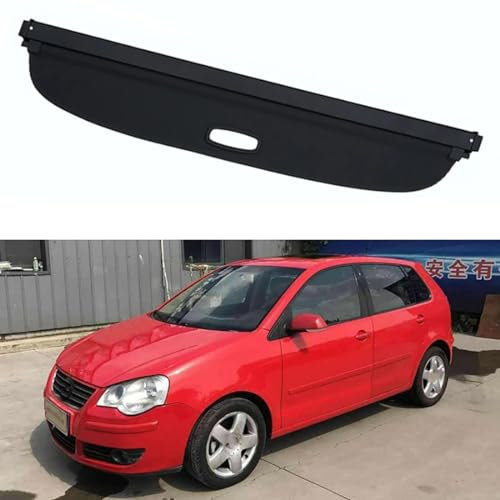 LohxA Auto Einziehbare Hintere Gepäckvorhang-Kofferraum-Laderaumabdeckung für VW Polo 2002-2010, Spezielle Laderaumabdeckungen,Black-Black