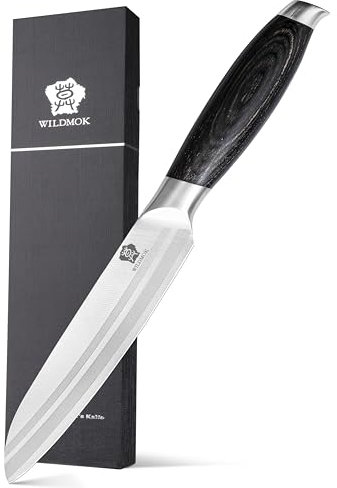 WILDMOK Couteau utilitaire de 12,7 cm, couteaux de cuisine ultra pointus, couteau de coupe de fruits et légumes - acier allemand et poignée ergonomique, boîte cadeau