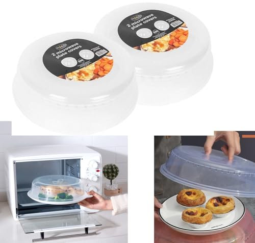 Pack of 2 Microwave Cover Plate for Food, Ventilated Microwave Food Plate Dish Cover Kitchen Cooking Vented Handle with Clear Lid,Dishwasher Safe