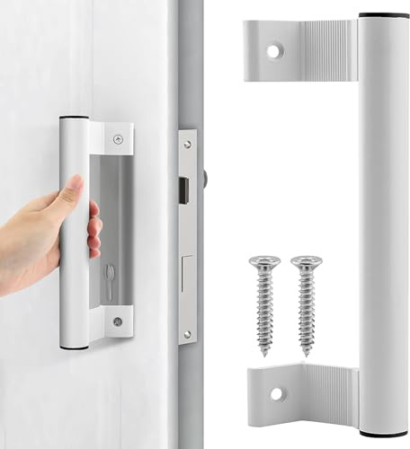 2PCS Sliding Door Handles Replacement, 8 Inch Aluminum Alloy Sliding Glass Door Handles, Patio Door Handle Fits 6-5/8 in Mounting Holes for Old or Damaged Door Pull (White)