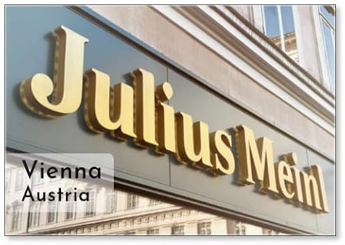 WIEN, ÖSTERREICH - Julius Meinl Delicatessen Store in Wien, Österreich. berühmter Hersteller und Händler von Kaffee, Gourmet-Lebensmitteln und anderen Lebensmittelprodukten Kühlschrankmagnet