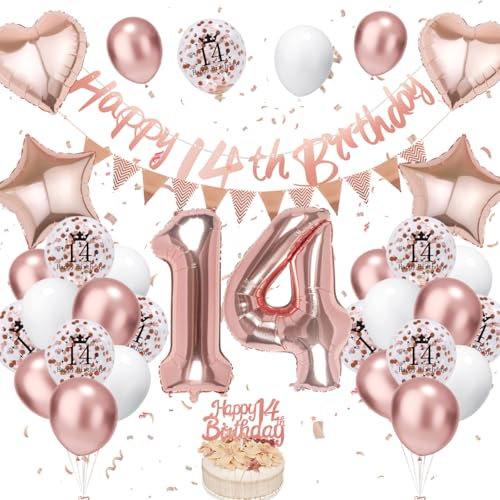 Décoration Anniversaire 14 Ans Or Rose - Ballons et Accessoires de Fête pour Garçon et Fille
