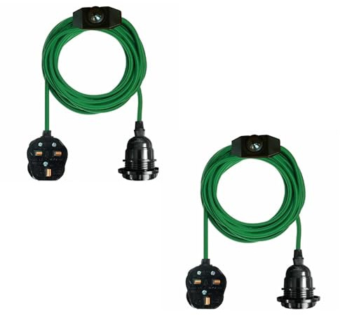 LEDSONE Vintage 2Pack Pendant Light Kit with Fabric Flex Cable 2m Hanging Light Fitting with E27 Bulb Socket and Plug with Switch Ideal for Home, Studio, Office, Café, or Decorative Lighting (Green)