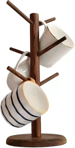 MEETOZ Mug Holder Tree, Coffee Mug Holder Countertop, Coffee Cup Holder with 6 Hooks, Weighted Coffee Tree Mug Holder for Counter,Coffee Bar Accessories and Decor,Coffee Station Organizer (Brown)