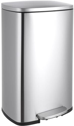 LIFERUN Mülleimer 50l aus Edelstahl, Abfalleimer mit Deckel, Soft-Close Tretmülleimer, Großer Treteimer, Abnehmbarer Inneneimer, Geruch isolieren, für Küche, Badezimmer, Büro, Silber
