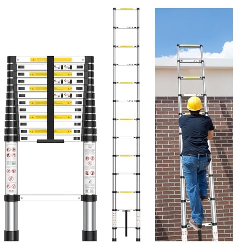 Kuro sagol 3,8 m Scala telescopica allungabile multifunzione in alluminio per giardino, tetto e soffitta, robusta scala allungabile e impalcatura per applicazioni versatili