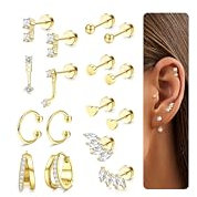 CASSIECA 8 Paia Set Orecchini Donna Orecchini Acciaio Chirurgico Piercing Orecchio Oro 14K Orecchini a Cerchio Piercing Helix Piercing Trago Conch Piercing Ipoallergenica Multi Piercing Orecchio
