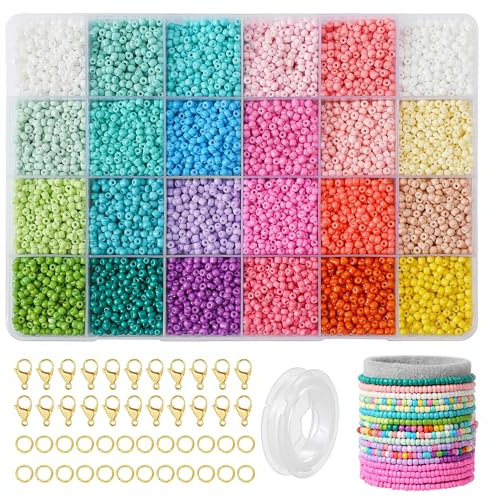 WHCPCYO 24 Farbe Perlen für Armbänder Perlen Set 3mm,12000 stück Selber Machen Perlen Zum Auffädeln Schmuckherstellungs Set für Armbänder, anhänger, Ohrringe, Halsketten, Fußring