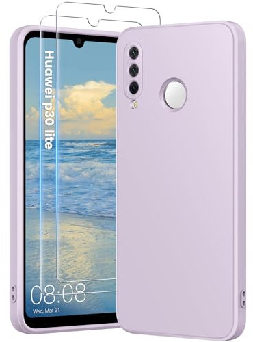 HuwaiH 3 in 1 Hülle für Huawei P30 lite, mit 2 Stück 9H 0.33mm Panzerglas, Upgraded Kameraschutz, Kratzfeste Stoßfeste Handyhülle für Huawei P30 lite (violett)