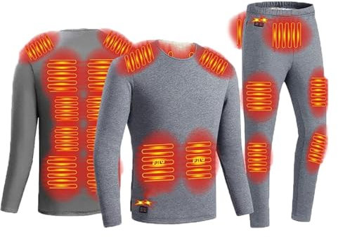 WTTWW Heating underwear, heating suit， Men's Thermal Underwear Set,USB Electric Heated Thermal Long Sleeve Tops Pants Base Layer Warm Suit for Workout SKiing Running(Grey,XXL)