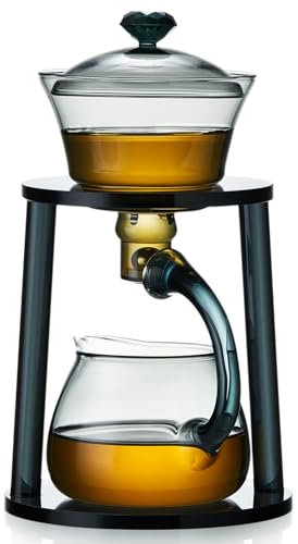 MESNEY Tetera de cristal magnética con infusor – Juego de té Kungfu semiautomático, tetera de vidrio resistente al calor de 350 ml para té de hojas sueltas, boquilla sin goteo, elegante para verter