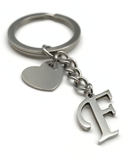 EVEMATE Schlüsselanhänger Buchstabe mit Herz | A-Z Buchstaben | Handmade Edelstahl Anhänger | Name Initiale Geschenk Partner Freund Freundin (F)