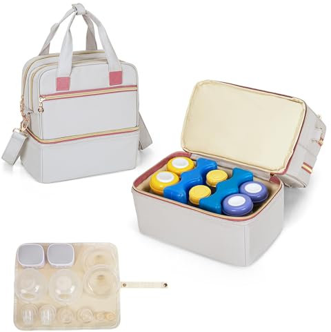 Damero Double Layers Breast Pump Bag, Wearable Breast Pump Bag for Most Hand-Free Breast Pumps, Wearable Pumping Tote with Waterproof Mat for Working Moms (Bag Only)