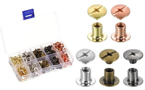 QUARKZMAN 100 Sätz Chicago Schrauben Leder Nieten M5 3/16 Zoll M5x5mm | Schwarz Silber Gold Bronze Roségold, Gürtelbindung Metallschrauben, Für Lederhandwerk Tasche Schuhe Geldbörse