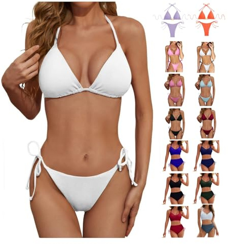 Maillot de Bain Femme 2 Pieces Halter Triangle Bikini Bretelles Réglables Taille Haute Maillot de Bain à Cordon Sexy Maillots Deux Pièces de Plage Ensemble de Bikini Elégant