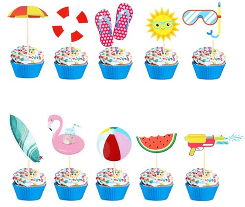 Flamingo Tortendeko, 20 PCS Hawaii Cake Topper, Flamingo Cupcake Topper, Tortendeko Hawaii, Sommer Cupcake Deko Tortendekos, Kuchendekoration für Sommerpartys, Tropisches Thema, Poolpartys