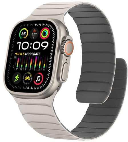 Sixmoat Correa de Silicona Magnética Compatible con Apple Watch 49mm 46mm 45mm 44mm 42mm, Cómoda Pulsera Deportiva Resistente al agua para Ultra SE Series 10 9 8 7 6 5 4 3, Gris claro