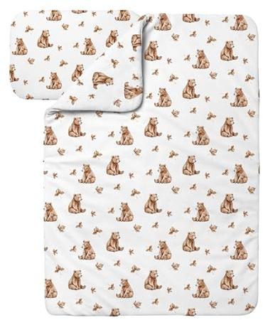 waldin Babybettwäsche Bambus Viskose Set ohne Bezug, Bärchen/Weiß | Hypoallergen, Atmungsaktiv, Thermoregulierend und Antibakteriell, Decke und Kissen mit Füllung, für Jungen und Mädchen