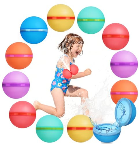 Globos de Agua Reutilizables, 12 Bolas Agua Rellenables, Silicona Pelotas de Agua Llenado Rapido para Juegos Agua, Sin Fugas, Sin Dolor al Impactar
