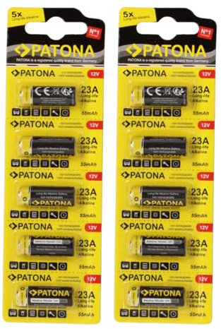 PATONA 10x (2x5 Stück) 12V 23A 23GA MN21 Spezialbatterie für Garagentoröffner, Fernbedienungen, Alarmsysteme, Bluetooth-Headset etc. kompatibel mit MN21,V23GA, 3LR50, LRV08, 8LR932, L1028