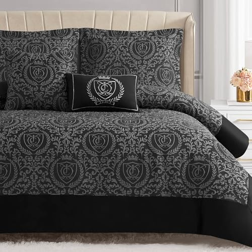Juicy Couture Dovona Bettwäsche-Set, 5-teilig, Full/Queen-Size-Bett, Schwarz