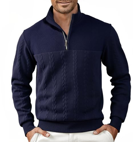 Halfword Pulls Homme Zippé Pullover Tricoté Manches Longues Sweatshirts | Pull Manches Longues Homme Habillé,Jacquard,Quarter Zip,Couleur Solide,Casual,Quotidien,Travail