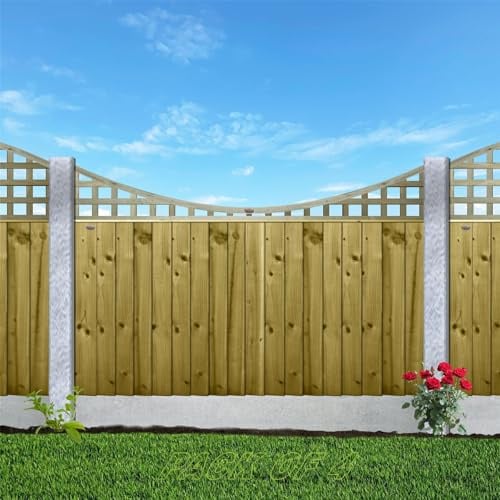 Premier Concave Pack of 4 6x1ft (W: 6ft x H: 1ft) Frameless Rough-Sawn Square Trellis Pressure-Treated Garden Panel 60-70mm Privacy Squares Fence Topper/Wall Art Width 1828mm x Height: 300mm