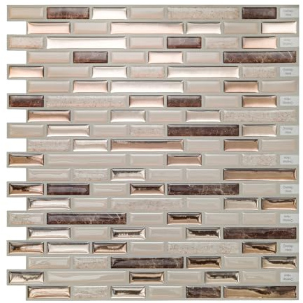 M.J COMFY-LIFE 10pcs Golden Mosaic 3D Self-Adhesive Wall Tiles, Heat Resistant and Peelable Kitchen Backsplash Tiles, Waterproof Bathroom Wall Tile Stickers (10pcs 12x12 inch Golden Mosaic)