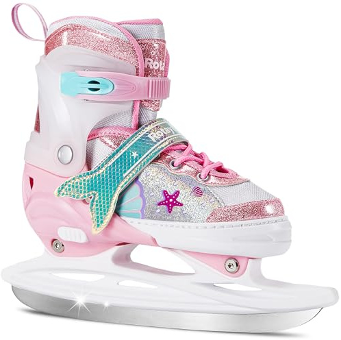 Rotayi Adjustable Ice Skates for Girls Age 3-12 Years Toddler Ice Hockey Skates Indoor Outdoor Soft Warm Comfortable Lined Ice Skates Triple
