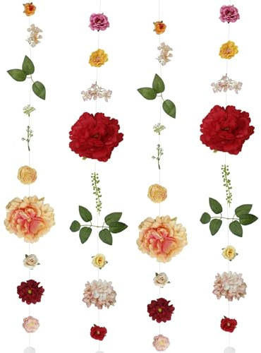 CEWUDA 2 Stück Künstliche Girlande Blumengirlande Hängen Seide Blumenrebe Girlande Seidenblumen Rose Pfingstrosen Hängende Kunstblumen Ranke für Hochzeit Party Garten Zimmer Balkon Wand Deko 1,9M