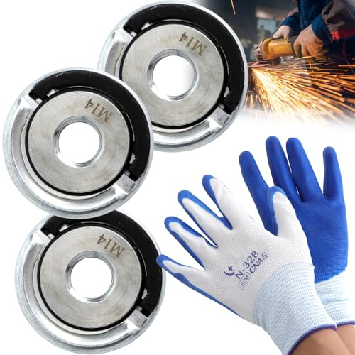 Tuerca Amoladora M14 de Liberación Rápida – Juego de 3 Piezas, Cierre Manual sin Herramientas con Palanca, Autoblocante y Antivibración, Aleación de Aluminio, con Guantes de Nitrilo