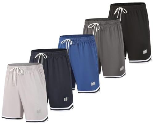 fovdtaa 5 Pack Mens Sports Shorts Athletic Shorts Quick Dry Gym Running Fitness Workout Shorts with Pockets and Elastic Waistband Black,Grey,Blue,Navy,Light Gray M