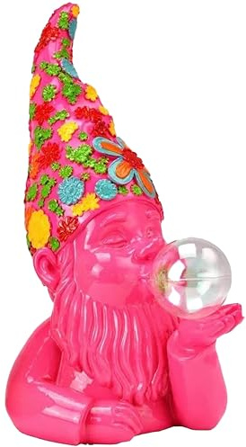 Pommerntraum ®| Dekofigur Sammlerfigur Gartenzwerg Pop-Art Zwerg Gnom Troll | Designzwerg Bubblegum-Art Wichtel Gartenfigur Gartendekoration Terrassendeko Gartenschmuck Skulptur (pink mit Kaugummi Blase)
