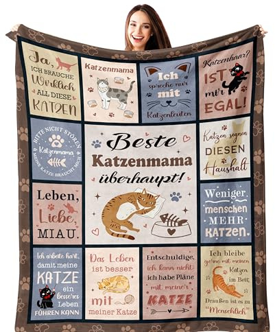 TOBALL Geschenk Katzenliebhaber, Katzen Geschenke für Frauen, Katzen Decke 200x150CM, Katze Deko Geschenke für Katzenmama Muttertagsgeschenke/Weihnachten/Geburtstag, Katzenmotiv Wohndecken für Katze