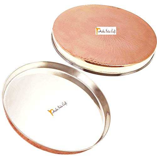 SKAVIJ Bandeja de servicio de vajilla redonda de acero inoxidable de cobre thali (30 centímetros, paquete de 2)