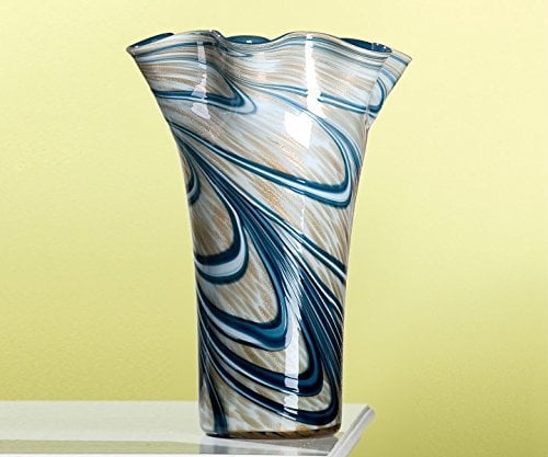 Gilde Design Vase 'Koralle Swirl', 34,5 cm, blau-gold-weiss