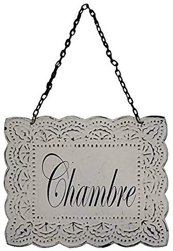 L'Héritier Du Temps Plaque Décorative Porte à Suspendre Ecriteau avec Inscription Chambre en Fer Patiné Blanc 0,1x16,5,24,5cm