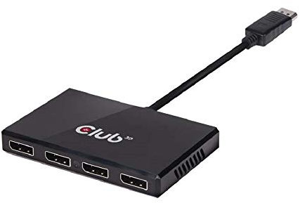 CLUB3D Multi Stream Transport Hub DisplayPort 1.2 Quad Monitor USB Powered - Splitter de vídeo (DisplayPort, 0,13 m, 1920 x 1080 Pixeles, 60 Hz, Negro, EMI CE, FCC, WEEE, ROHs)