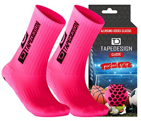 Tapedesign - Classic 1 Paia Neo Pink Calze Antiscivolo Uomo Donna Calcio (37-48) Grip Socks Calzini Sportivi Football Socks Calzettoni