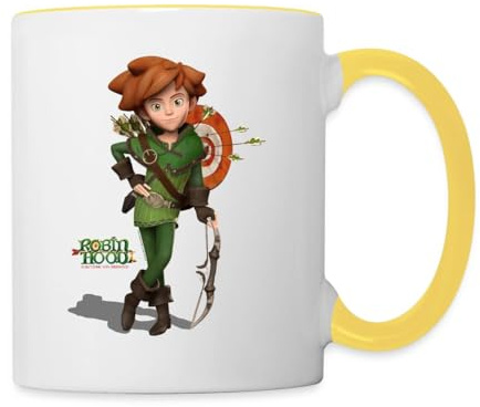 Spreadshirt Robin Hood Mit Pfeil Und Bogen Tasse Zweifarbig, One size, Weiß/Gelb